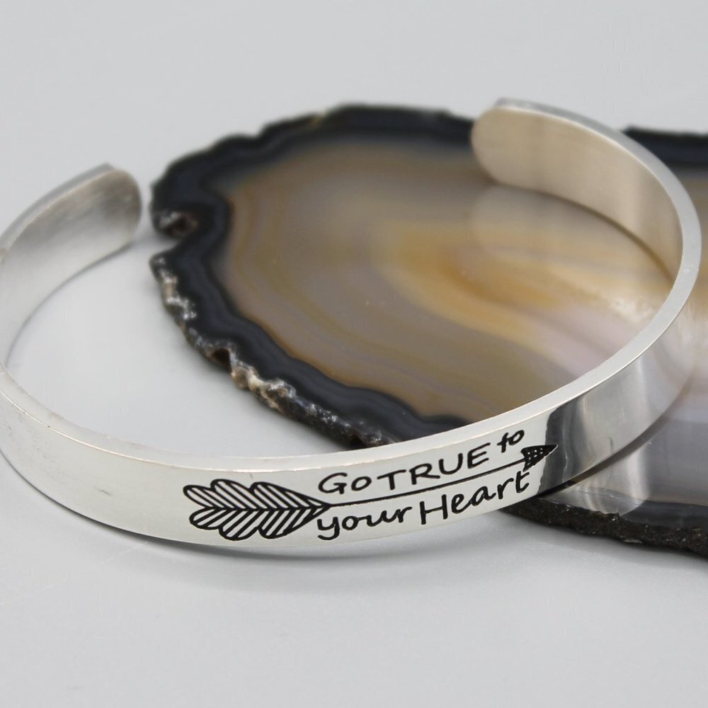 Jewelry bracelet cuff Go True to Your Heart arrow silver tone men women new